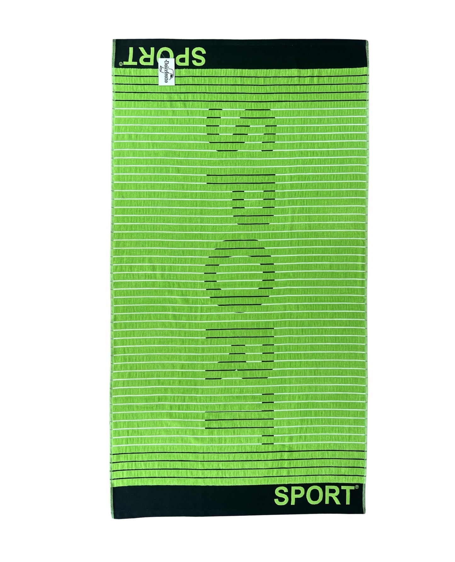 XXL Strandtuch mit sportlichem Schriftzug in Grün, ausgebreitet – Sport Kollektion von Dolcefrotto