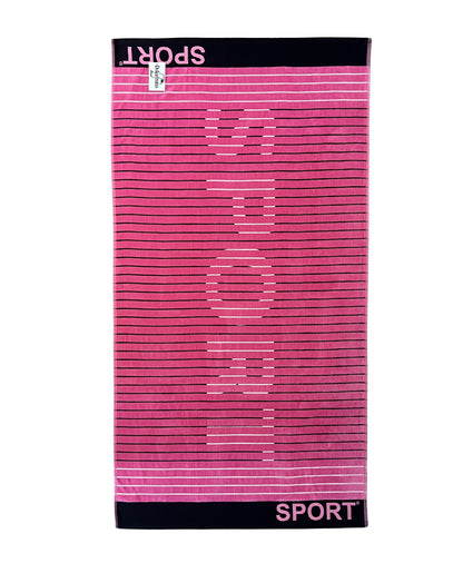 XXL Strandtuch mit sportlichem Schriftzug in Pink, ausgebreitet – Sport Kollektion von Dolcefrotto