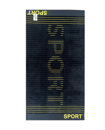 XXL Strandtuch mit sportlichem Schriftzug in Schwarz, ausgebreitet – Sport Kollektion von Dolcefrotto