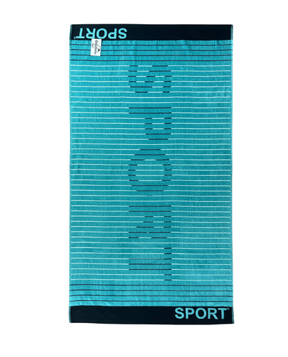 XXL Strandtuch mit sportlichem Schriftzug in Türkis, ausgebreitet – Sport Kollektion von Dolcefrotto
